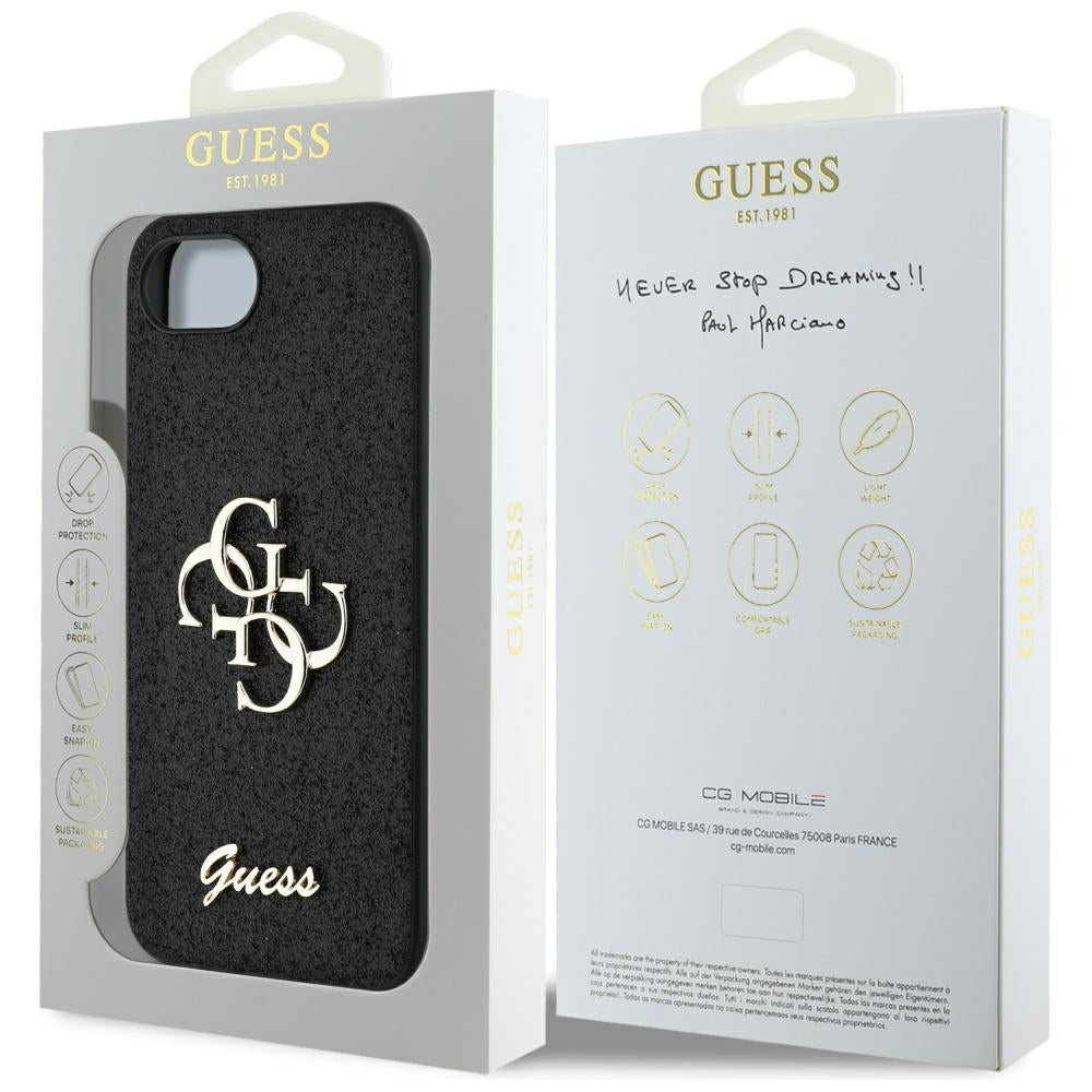 Husa pentru Apple iPhone 16e, Guess, Fixed Glitter Big 4G, Neagra