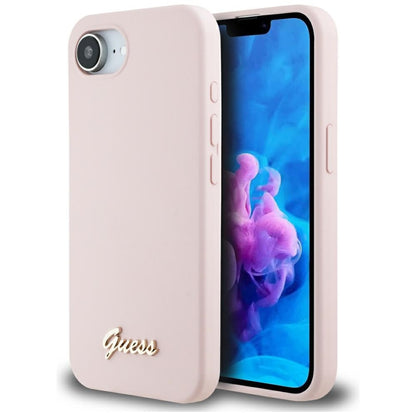 Husa pentru Apple iPhone 16e, Guess, Script Metal Logo, Roz