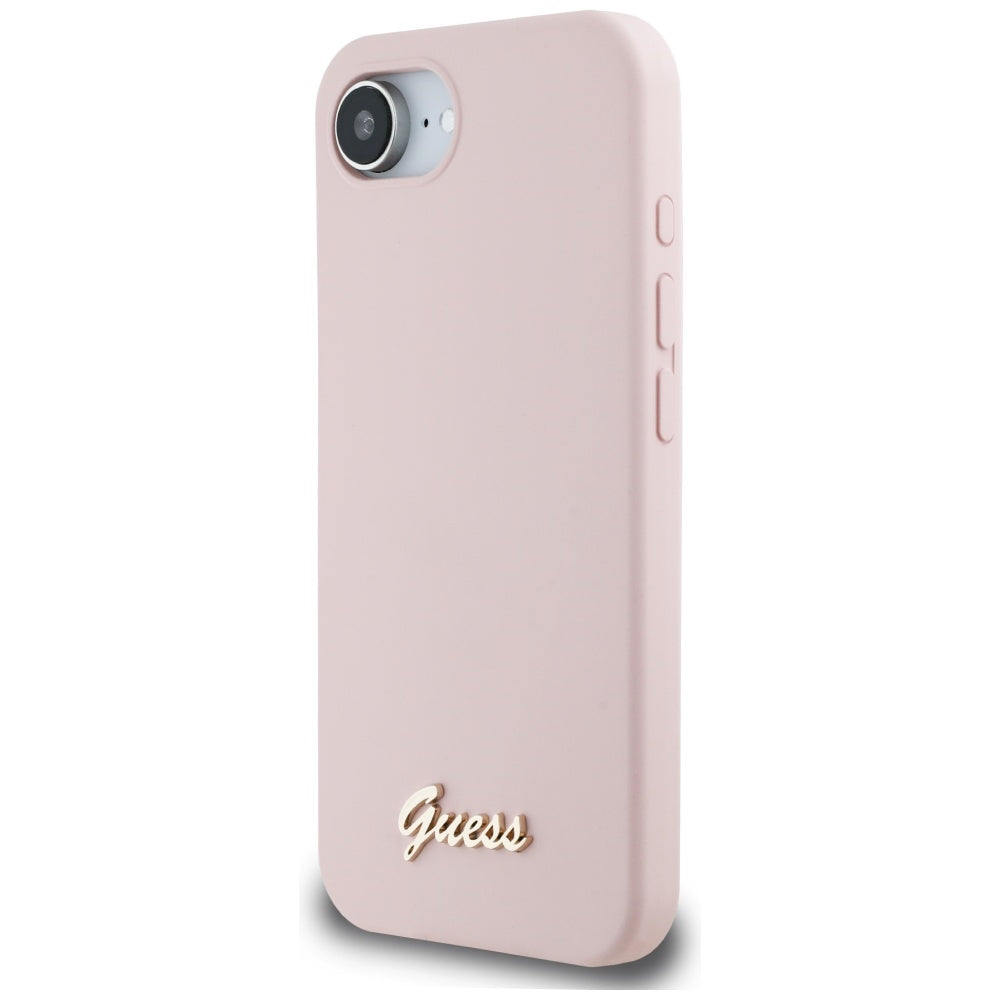 Husa pentru Apple iPhone 16e, Guess, Script Metal Logo, Roz