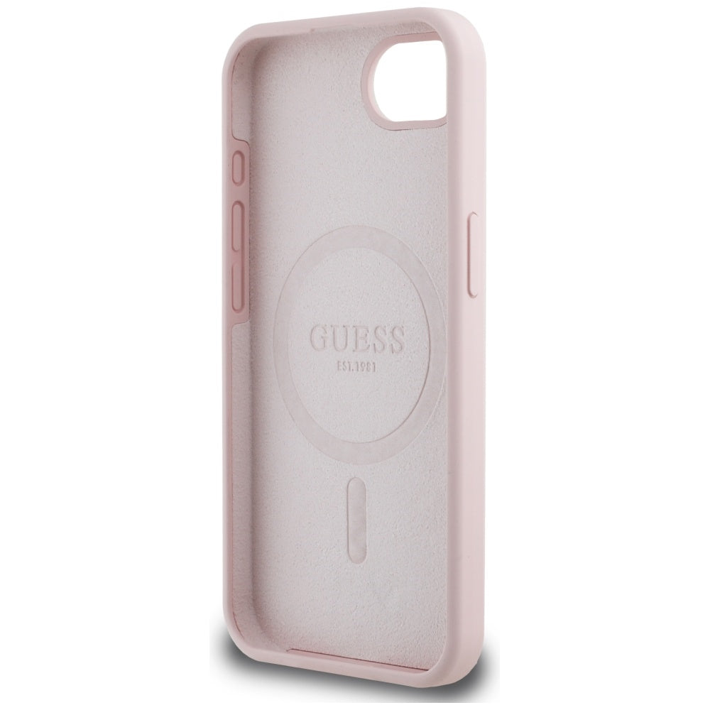 Husa pentru Apple iPhone 16e, Guess, Script Metal Logo, Roz