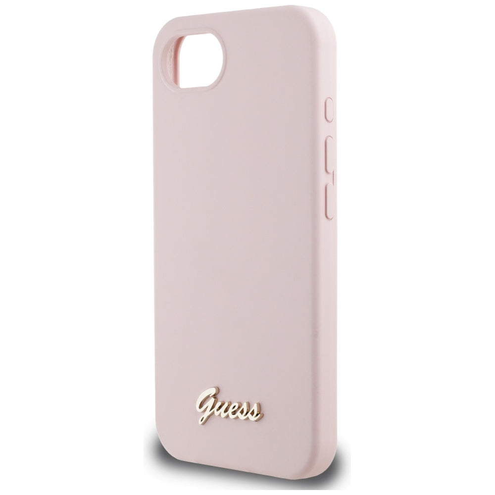 Husa pentru Apple iPhone 16e, Guess, Script Metal Logo, Roz