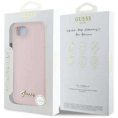Husa pentru Apple iPhone 16e, Guess, Script Metal Logo, Roz