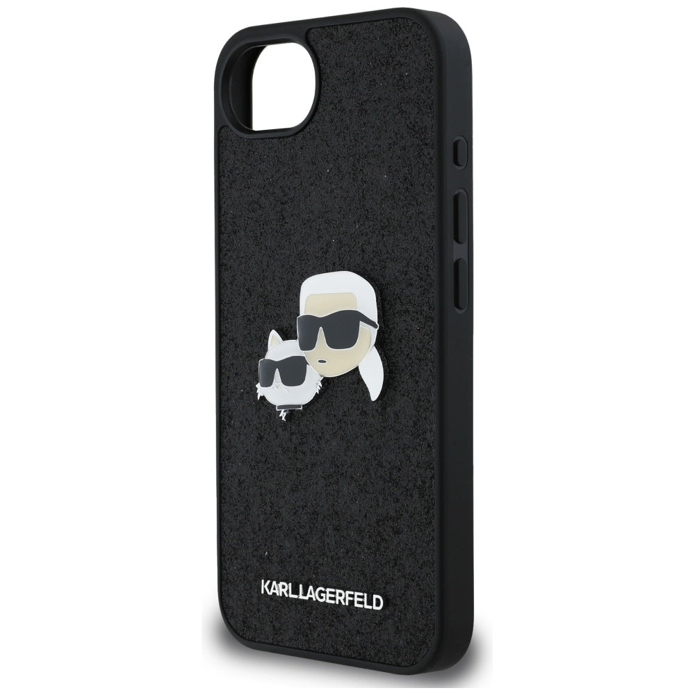 Husa pentru Apple iPhone 16e, Karl Lagerfeld, Glitter Fixed Karl & Choupette's Heads, Albastra