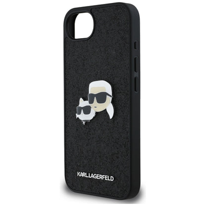 Husa pentru Apple iPhone 16e, Karl Lagerfeld, Glitter Fixed Karl & Choupette's Heads, Albastra