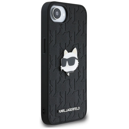 Husa pentru Apple iPhone 16e, Karl Lagerfeld, Monogram Choupette's Head, Neagra