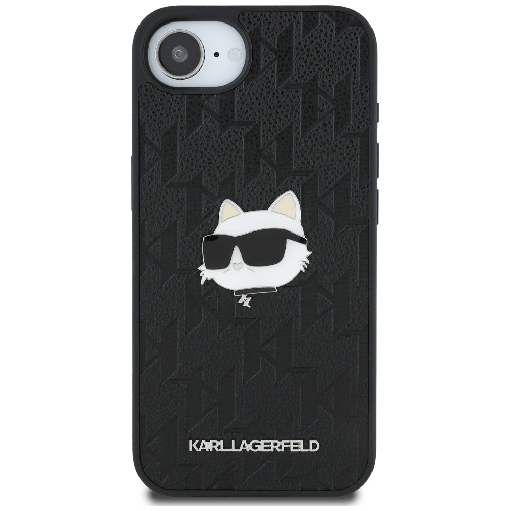 Husa pentru Apple iPhone 16e, Karl Lagerfeld, Monogram Choupette's Head, Neagra