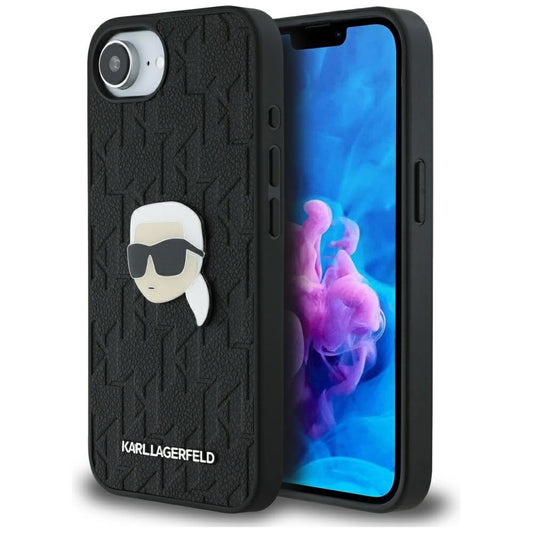 Husa pentru Apple iPhone 16e, Karl Lagerfeld, Monogram Karl's Head, Neagra