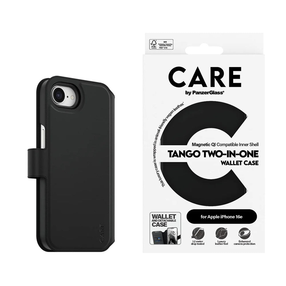 Husa pentru Apple iPhone 16e, PanzerGlass, Care Feature Tango Two-in-One, Neagra