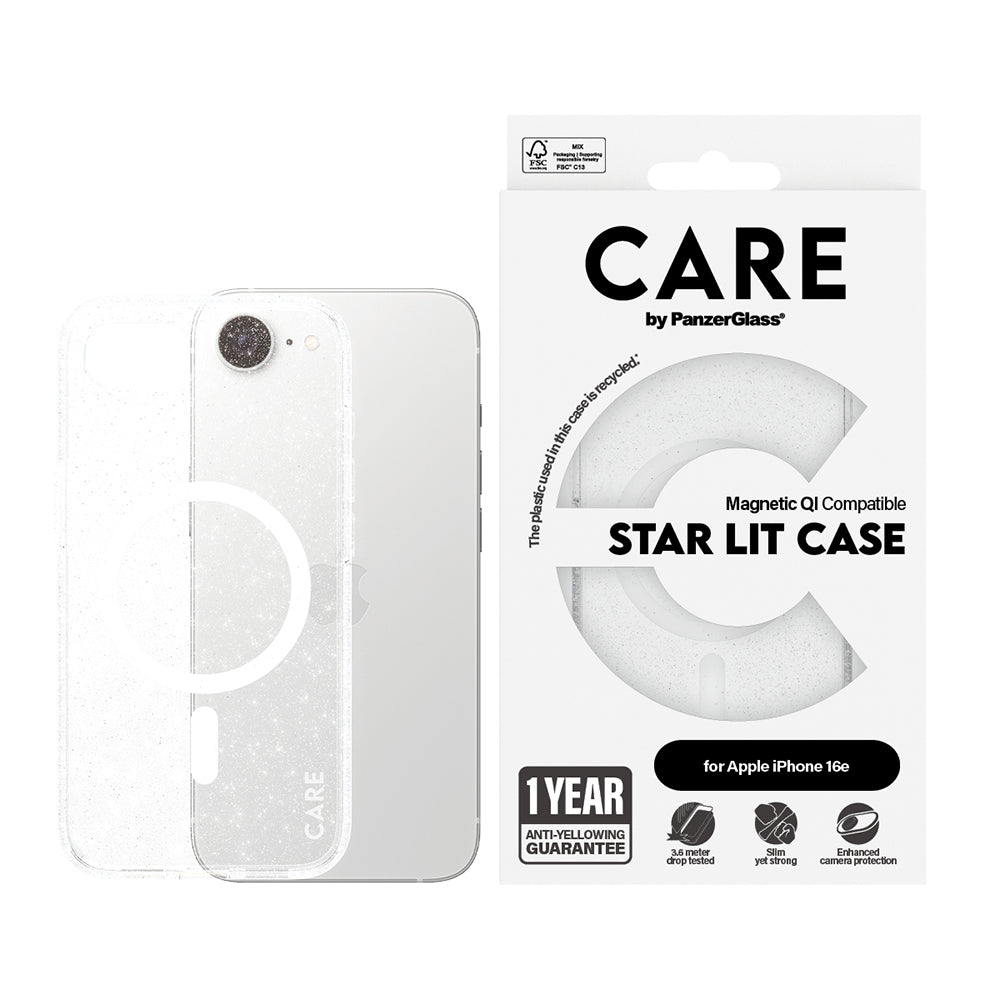 Husa pentru Apple iPhone 16e, PanzerGlass, Care Urban Combat Star Lit, Transparenta Alba