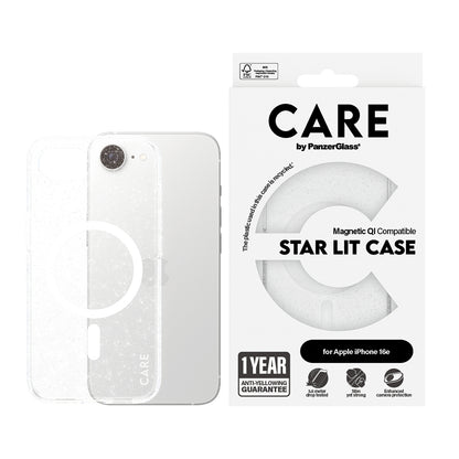 Husa pentru Apple iPhone 16e, PanzerGlass, Care Urban Combat Star Lit, Transparenta Alba