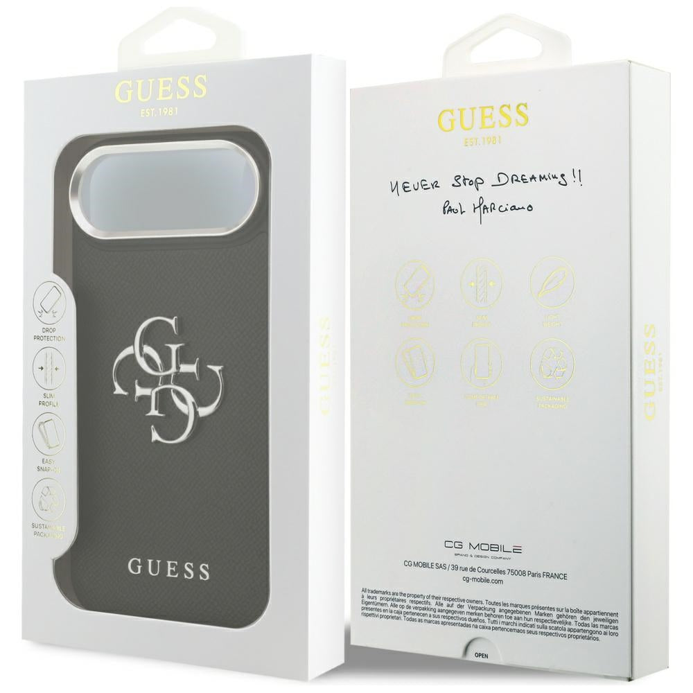 Husa pentru Apple iPhone 17 Air, Guess, 4G Grained Big and Classic Logo, Neagra Argintie