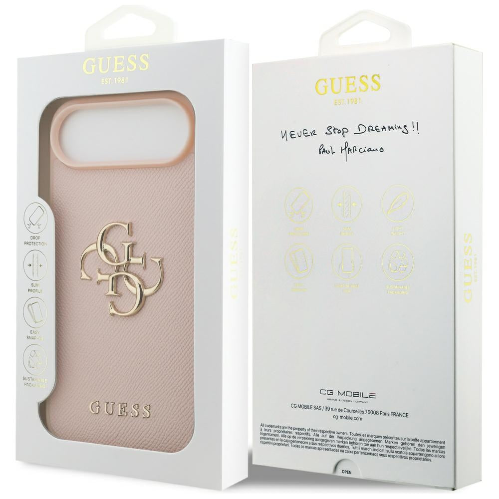 Husa pentru Apple iPhone 17 Air, Guess, 4G Grained Big and Classic Logo, Roz