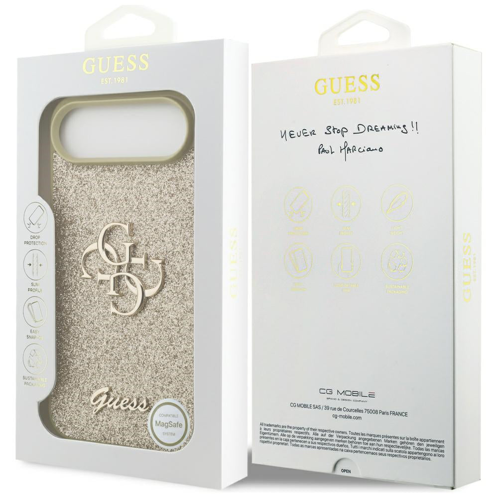 Husa pentru Apple iPhone 17 Air, Guess, Fixed Glitter Big 4G, Aurie