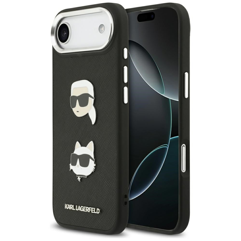 Husa pentru Apple iPhone 17 Air, Karl Lagerfeld, Grained Karl & Choupette's Heads Pins and Logo, Neagra