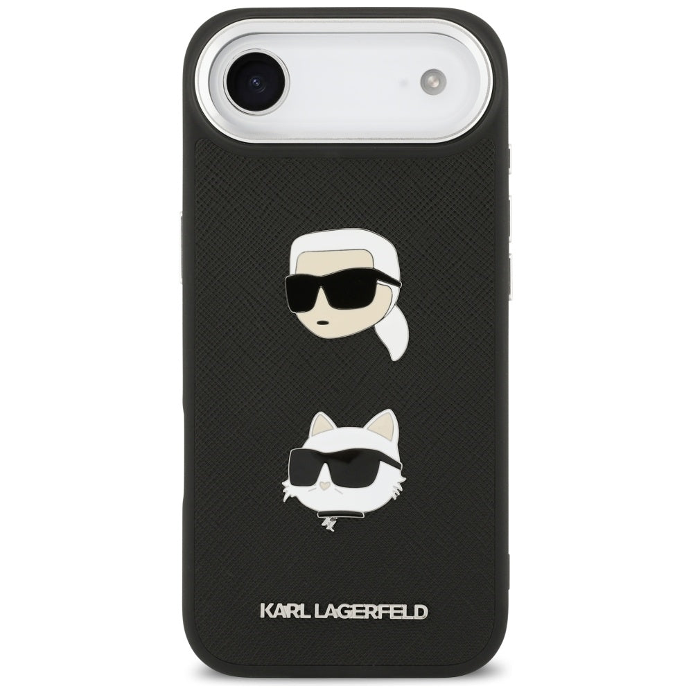 Husa pentru Apple iPhone 17 Air, Karl Lagerfeld, Grained Karl & Choupette's Heads Pins and Logo, Neagra