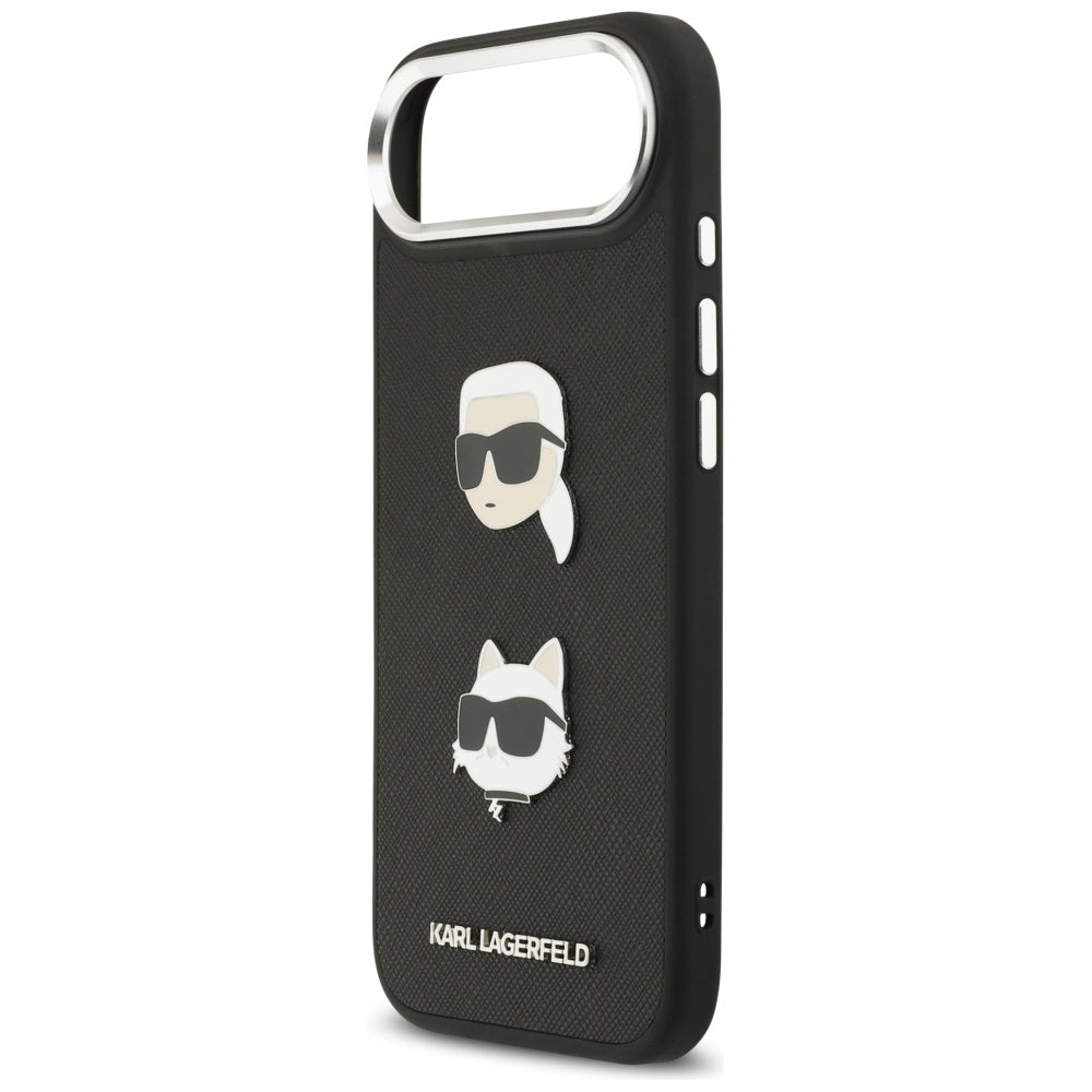 Husa pentru Apple iPhone 17 Air, Karl Lagerfeld, Grained Karl & Choupette's Heads Pins and Logo, Neagra