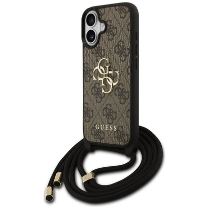 Husa pentru Apple iPhone 17, Guess, 4G CBDY Big Logo with Cord Strap, Maro