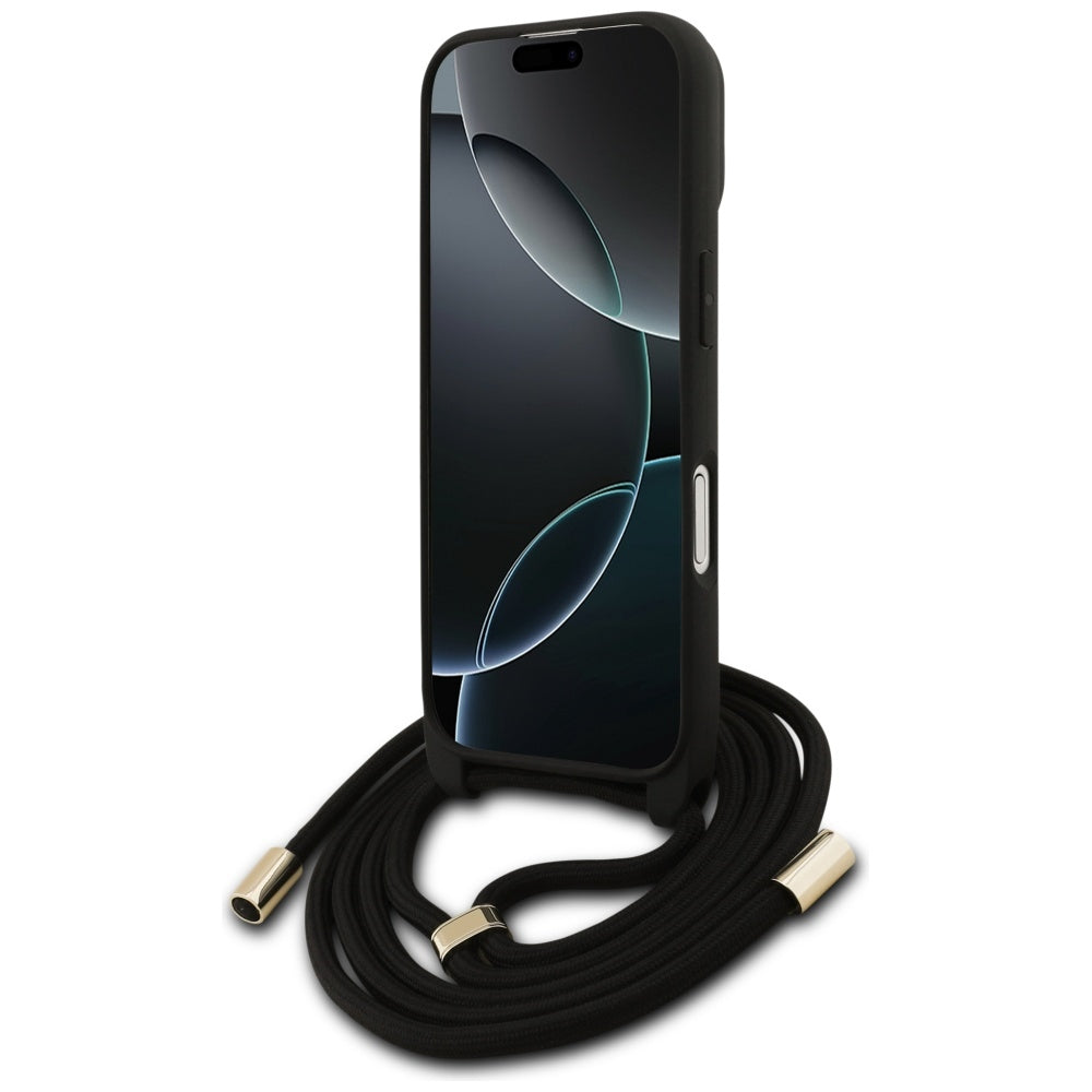 Husa pentru Apple iPhone 17, Guess, 4G CBDY Big Logo with Cord Strap, Maro