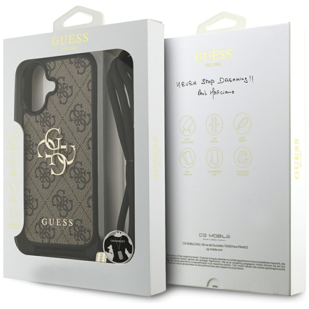 Husa pentru Apple iPhone 17, Guess, 4G CBDY Big Logo with Cord Strap, Maro