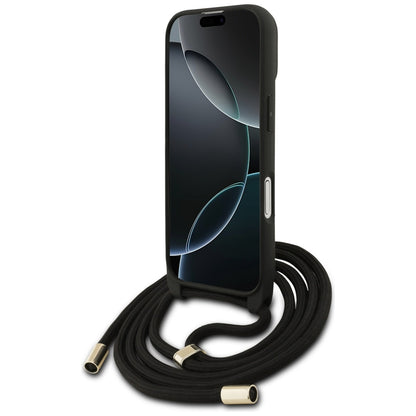 Husa pentru Apple iPhone 17, Guess, 4G CBDY Big Logo with Cord Strap, Neagra