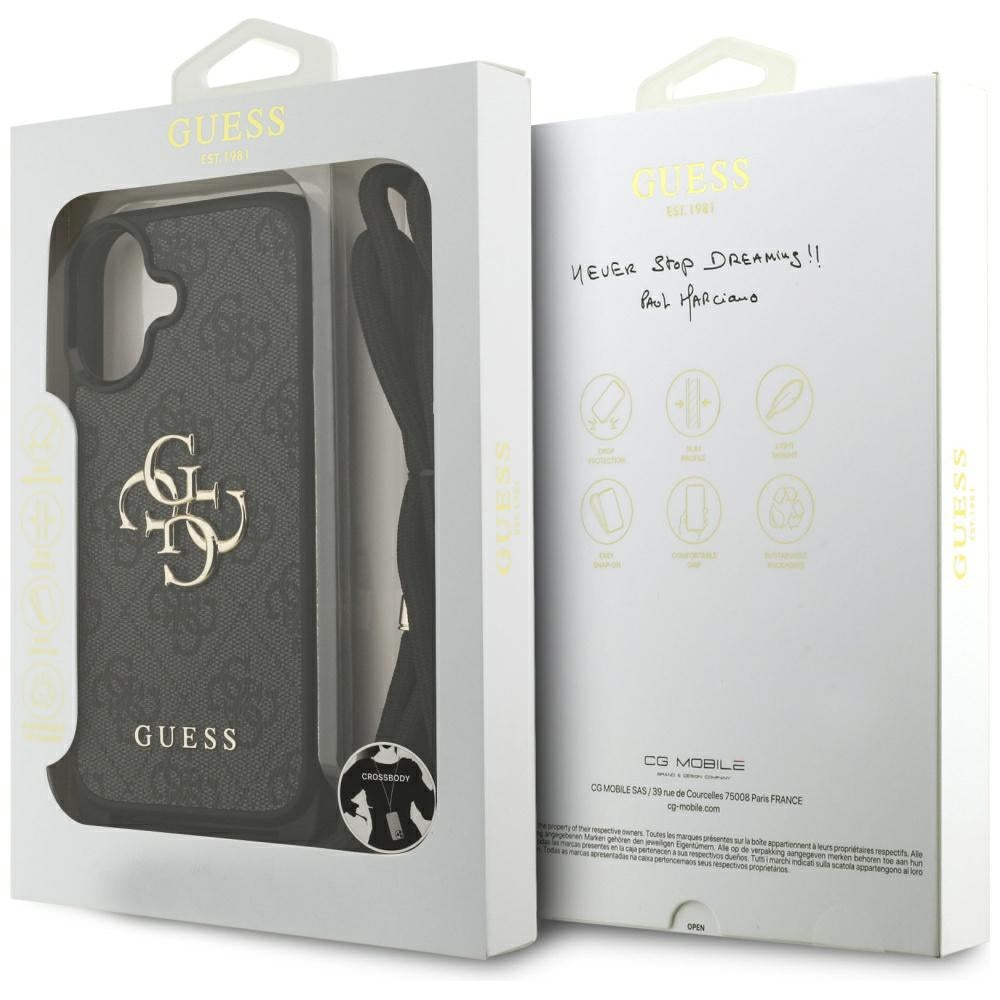 Husa pentru Apple iPhone 17, Guess, 4G CBDY Big Logo with Cord Strap, Neagra