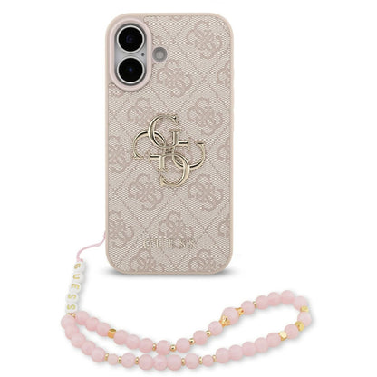 Husa pentru Apple iPhone 17, Guess, 4G Classic Logo with Strap, Roz