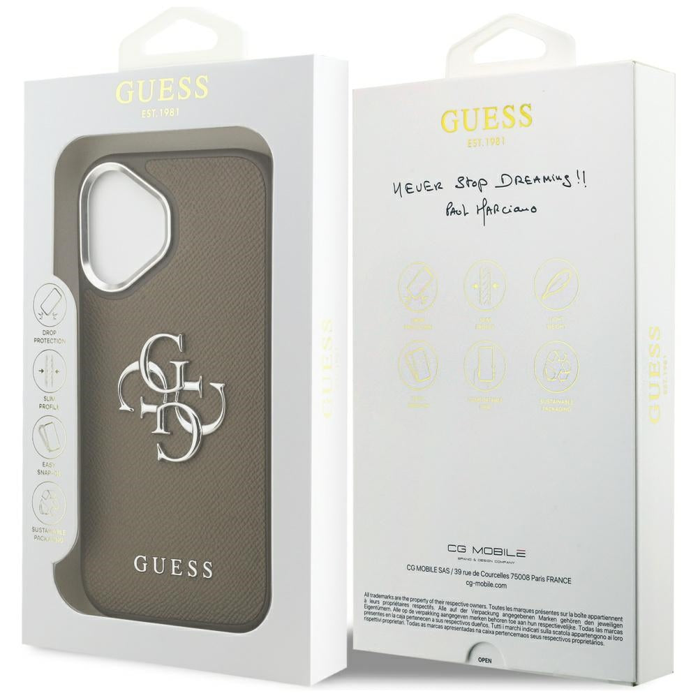 Husa pentru Apple iPhone 17, Guess, 4G Grained Big And Classic Logo, Maro Argintie