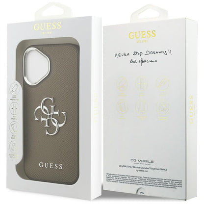 Husa pentru Apple iPhone 17, Guess, 4G Grained Big And Classic Logo, Maro Argintie