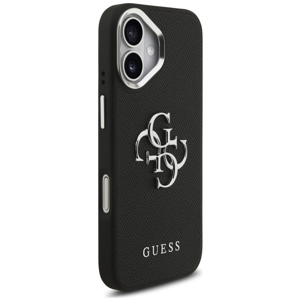 Husa pentru Apple iPhone 17, Guess, 4G Grained Big and Classic Logo, Neagra Argintie