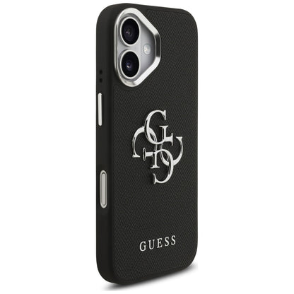 Husa pentru Apple iPhone 17, Guess, 4G Grained Big and Classic Logo, Neagra Argintie