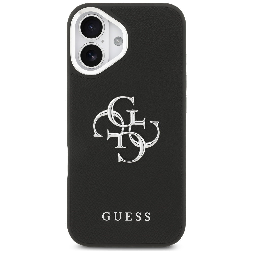 Husa pentru Apple iPhone 17, Guess, 4G Grained Big and Classic Logo, Neagra Argintie
