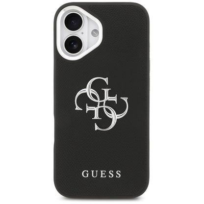Husa pentru Apple iPhone 17, Guess, 4G Grained Big and Classic Logo, Neagra Argintie