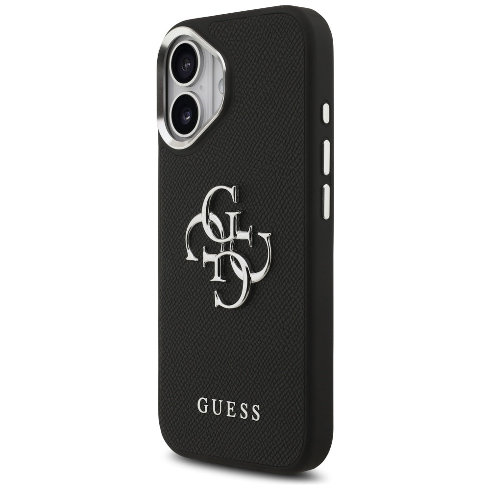 Husa pentru Apple iPhone 17, Guess, 4G Grained Big and Classic Logo, Neagra Argintie