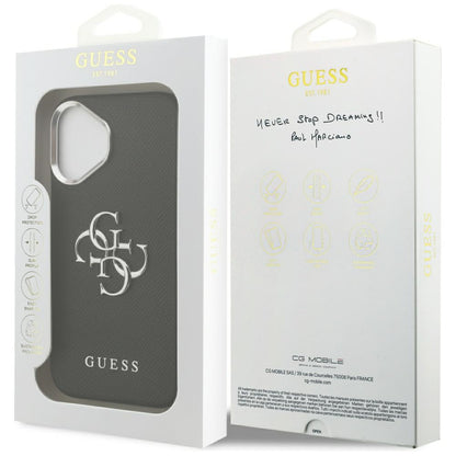 Husa pentru Apple iPhone 17, Guess, 4G Grained Big and Classic Logo, Neagra Argintie