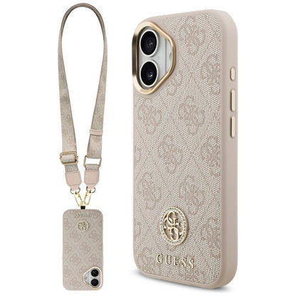 Husa pentru Apple iPhone 17, Guess, 4G Strass Logo and Big Strap, Roz