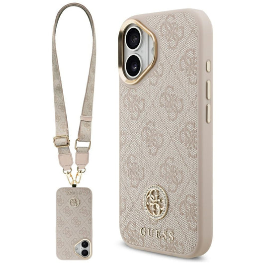 Husa pentru Apple iPhone 17, Guess, 4G Strass Logo and Big Strap, Roz