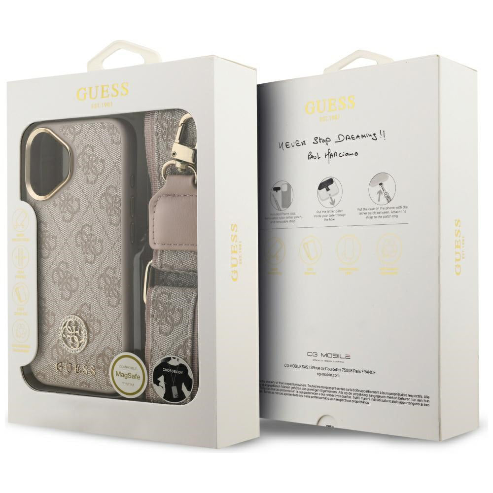 Husa pentru Apple iPhone 17, Guess, 4G Strass Logo and Big Strap, Roz