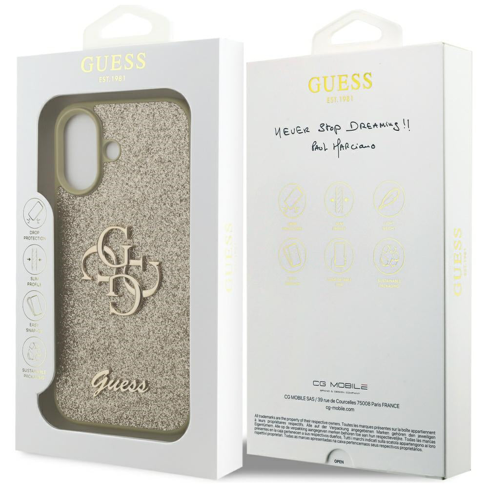 Husa pentru Apple iPhone 17, Guess, Fixed Glitter Big 4G, Aurie