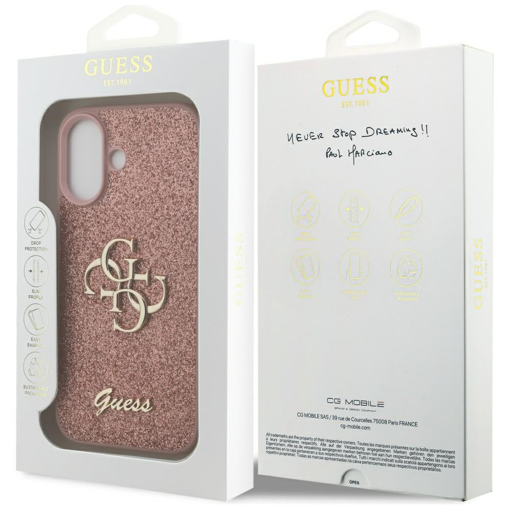 Husa pentru Apple iPhone 17, Guess, Fixed Glitter Big 4G, Roz
