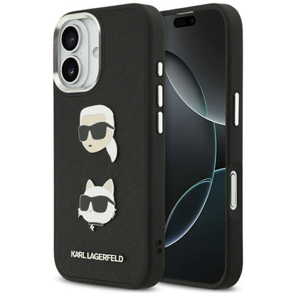 Husa pentru Apple iPhone 17, Karl Lagerfeld, Grained Karl & Choupette's Heads Pins and Logo, Neagra