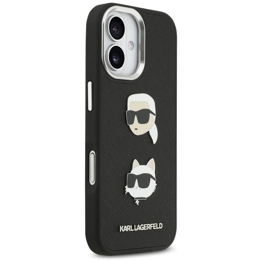 Husa pentru Apple iPhone 17, Karl Lagerfeld, Grained Karl & Choupette's Heads Pins and Logo, Neagra
