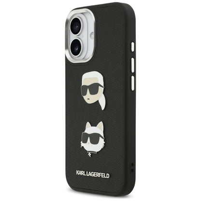 Husa pentru Apple iPhone 17, Karl Lagerfeld, Grained Karl & Choupette's Heads Pins and Logo, Neagra