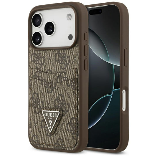 Husa pentru Apple iPhone 17 Pro, Guess, 4G Double Card Triangle, Maro