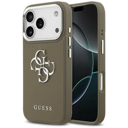 Husa pentru Apple iPhone 17 Pro, Guess, 4G Grained Big And Classic Logo, Maro Argintie