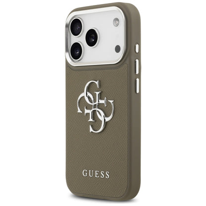 Husa pentru Apple iPhone 17 Pro, Guess, 4G Grained Big And Classic Logo, Maro Argintie