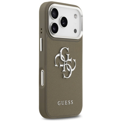 Husa pentru Apple iPhone 17 Pro, Guess, 4G Grained Big And Classic Logo, Maro Argintie