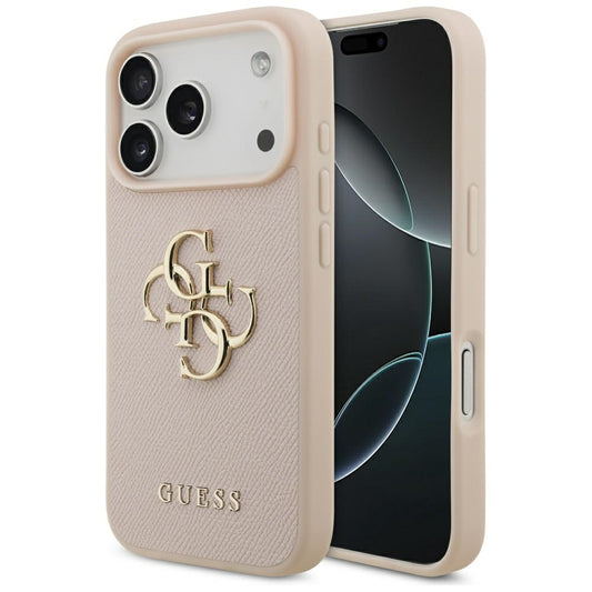 Husa pentru Apple iPhone 17 Pro, Guess, 4G Grained Big and Classic Logo, Roz