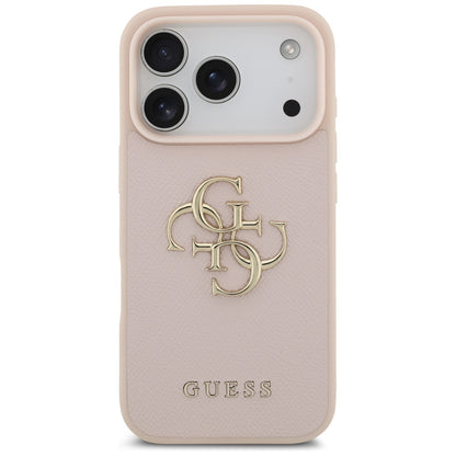 Husa pentru Apple iPhone 17 Pro, Guess, 4G Grained Big and Classic Logo, Roz