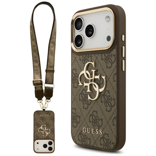 Husa pentru Apple iPhone 17 Pro, Guess, Big 4G Classic Logo with Big Strap, Maro