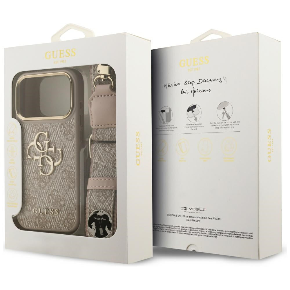 Husa pentru Apple iPhone 17 Pro, Guess, Big 4G Classic Logo with Big Strap, Roz